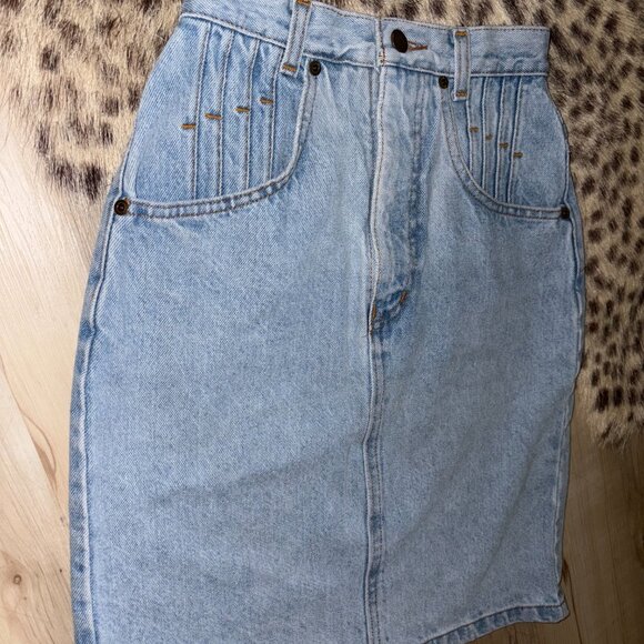 Vintage Staff Travel Jean Pencil Skirt Sz 26 - Picture 4 of 7